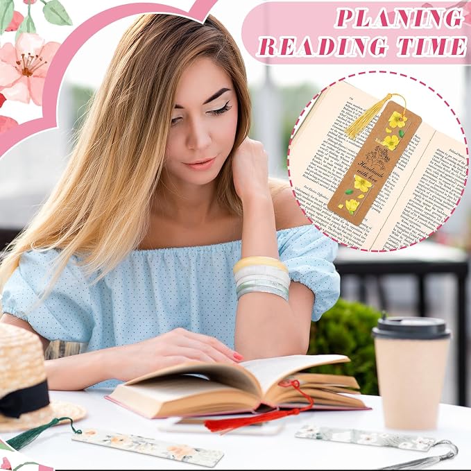 16 Set Flower Acrylic Bookmark Gifts for Women Clear Floral Bookmarks with Colored Tassels and Paper Sleeves Flower Page Marker Tassels Packaging for Teacher Writer Reader
