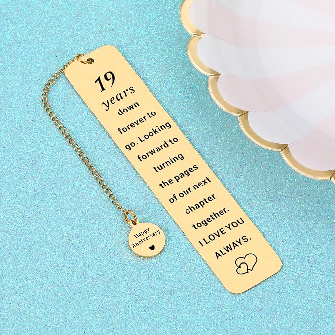 19 Years 19th Anniversary Bronze Gifts for Him Her Men Women Couple 19th Bronze Anniversary Wedding Gifts for Her Wife Girlfriend Husband Aniversario Gold Bookmark Christmas Valentine Gift for Women