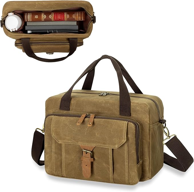 Damero Bible Tote Bag for Men, Large Bible Bag with Cup Holder, Waxed Canvas Church Bag Bible Cover Bag with Detachable Shoulder Strap