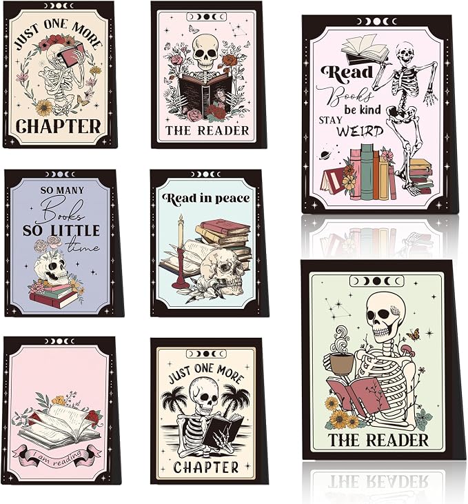 Wxiben Skeleton Magnetic Bookmark Gifts - 8Pcs Skull Flower Bookmarks Magnetic Skeleton Reading Book Mark Magnets Bookmark Page Markers Clip for Women Book Lover Bookish Reader Students Teachers