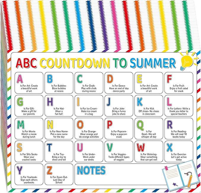 Gueevin 30 Pcs Editable ABC Countdown to Summer End of The Year Summer Calendar Classroom Bulletin Board Decoration for Home Office School Wall Door Party Decor