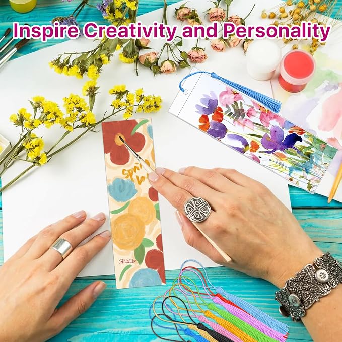 200 PCS Clear Bookmark Sleeves, Blank Bookmark Holder Sleeves with Tassels, Photo Booth Sleeves with Hole, Book Marker Cover for Reading, Office, Wedding, Gift Tags, 7 x 2.3 inches