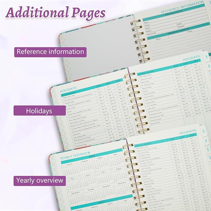 2026 Planner, Weekly and Monthly Calendar Planner for Women, Jan 2026 - Dec 2026, Hardcover Planning Agenda book with Tabs, Spiral Bound, Inner Pocket, Perfect for School Office Supplies, 8.4" x 6.3" (Green)