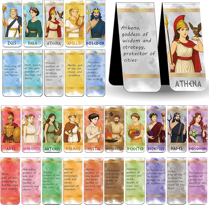 Greek Mythology Magnetic Bookmarks, 30pcs Olympian Gods Magnetic Page Clips Bookmarks, Greek Gods Page Marker Clips, Htabiol Greek Mythology Gifts, Suit for Percy Jackson Party, Camp Half Blood Party