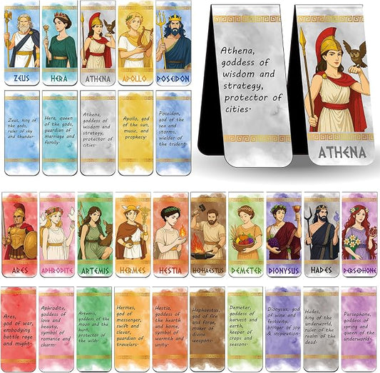 Greek Mythology Magnetic Bookmarks, 30pcs Olympian Gods Magnetic Page Clips Bookmarks, Greek Gods Page Marker Clips, Htabiol Greek Mythology Gifts, Suit for Percy Jackson Party, Camp Half Blood Party