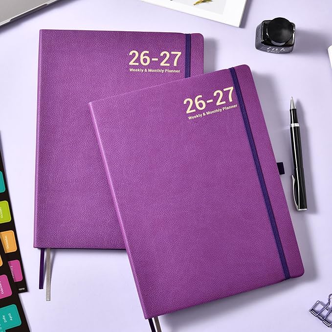 Planner 2026-2027- JUL 2026 - JUN 2027, Planner 2026-2027, Weekly and Monthly planner, 8.5" x 11", Leather Cover Planners with Thick Paper, Back Pocket with Notes Pages, Purple