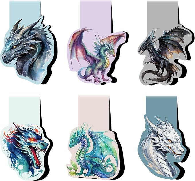 Dragon Magnetic Bookmarks Gifts - 6 Pcs Magnets Bookmark Aesthetic Fantasy Art MarkPage Clips Cool Animal Bookmarks for Kids Students Women Teacher Reading Party Office Accessories Gift