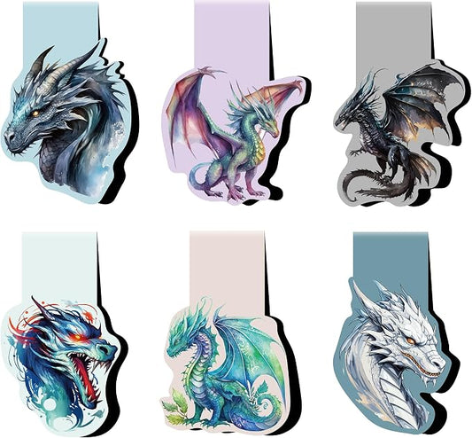 Dragon Magnetic Bookmarks Gifts - 6 Pcs Magnets Bookmark Aesthetic Fantasy Art MarkPage Clips Cool Animal Bookmarks for Kids Students Women Teacher Reading Party Office Accessories Gift