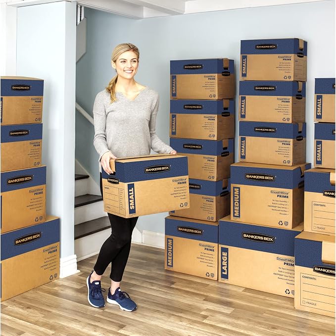 Bankers Box Small Prime Moving Box 10 Pack, Reinforced Handles, Tape-Free Assembly, Attached Lid, 16-in x 12-in x 12-in (0062716)