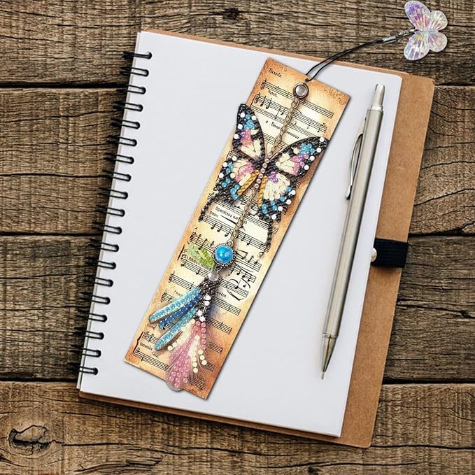 ARTopet 3Pcs DIY Diamond Art Painting Bookmarks with Colorful Butterfly Pendant PET Bookmark Ornament Double Sided Pattern Single Sided Diamond Book Marker Clip Gifts Tags-Butterfly01