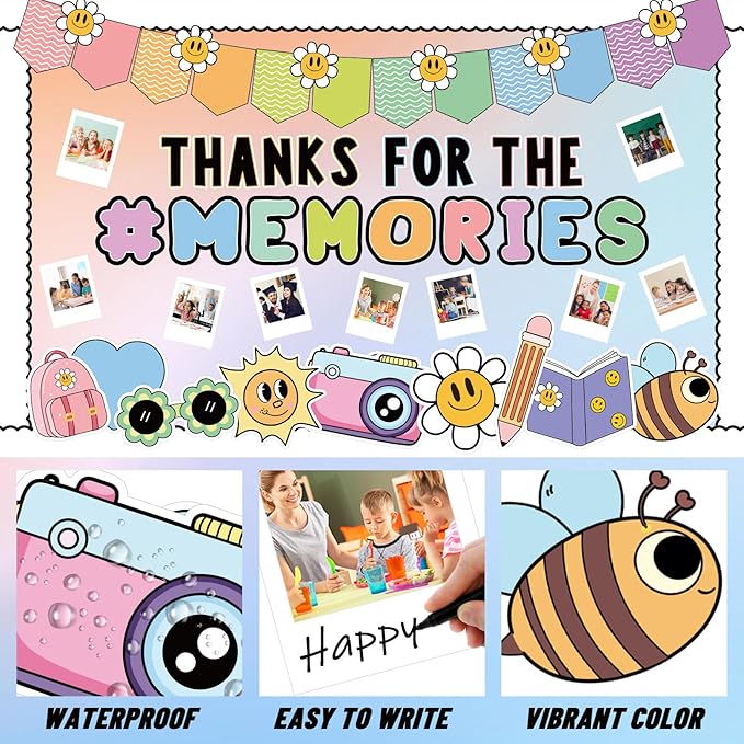 FYSUIMU 88Pcs Graduation Bulletin Board Decorations Set Memories Boho Daisy DIY Photo End of The Year Cutouts for Class of 2026 School Classroom Blackboard Chalkboard Wall Decor