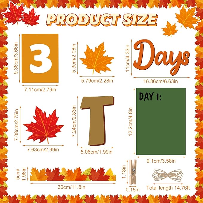 Pajean Thanksgiving Bulletin Board 30 Days of Thankfulness Maple Leaves Cutout Fall Classroom Decorations for School Classroom Home Office Wall Door Decor Supplies