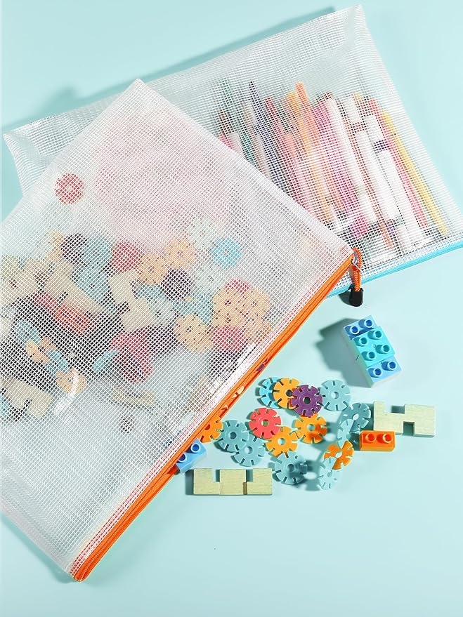 AOGELI 18pcs Mesh Zipper Pouch Bags, A3 16.5x12.3in Large Reusable Waterproof Plastic File Bags for Board Game Puzzle Storage, Organizing Office Supplies Travel Projects (6 Colors)