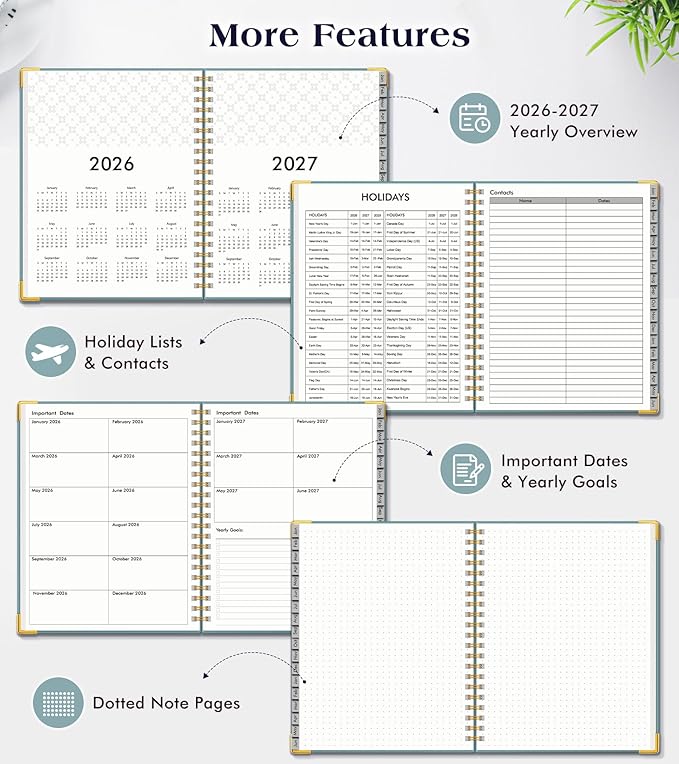 Planner 2026-2027, 18 Months Weekly and Monthly Hardcover Planner, January 2026 - June 2027, 5.75" x 8.38" A5 Daily Calendar Planner Book with Tabs, Spiral Yearly Agenda Organizer Notebook for School Work Home, Blue