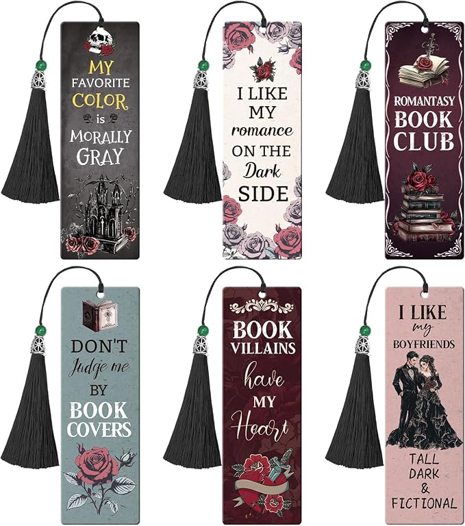 Dark Romance Acrylic Bookmarks Gifts - Hamdwerk 6 Pcs Funny Bookmarks with Tassels Skull Flower Book Marks Romance Page Marker Clip Gift for Women Book Lover Teacher Student Bookish Reading