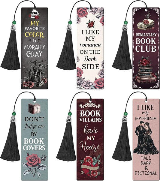 Dark Romance Acrylic Bookmarks Gifts - Hamdwerk 6 Pcs Funny Bookmarks with Tassels Skull Flower Book Marks Romance Page Marker Clip Gift for Women Book Lover Teacher Student Bookish Reading
