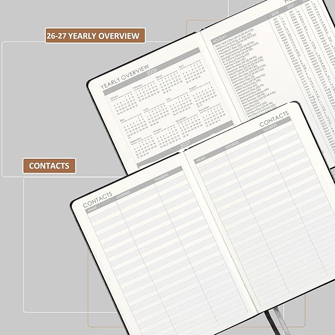 2026-2027 Planner - Planner 2026-2027 with Pen Loop, Jul 2026 - Jun 2027, to Achieve Your Goals & Improve Productivity, Thick Paper, 40 Note Pages, Inner Pocket, 5.75" x 8.25" - Black