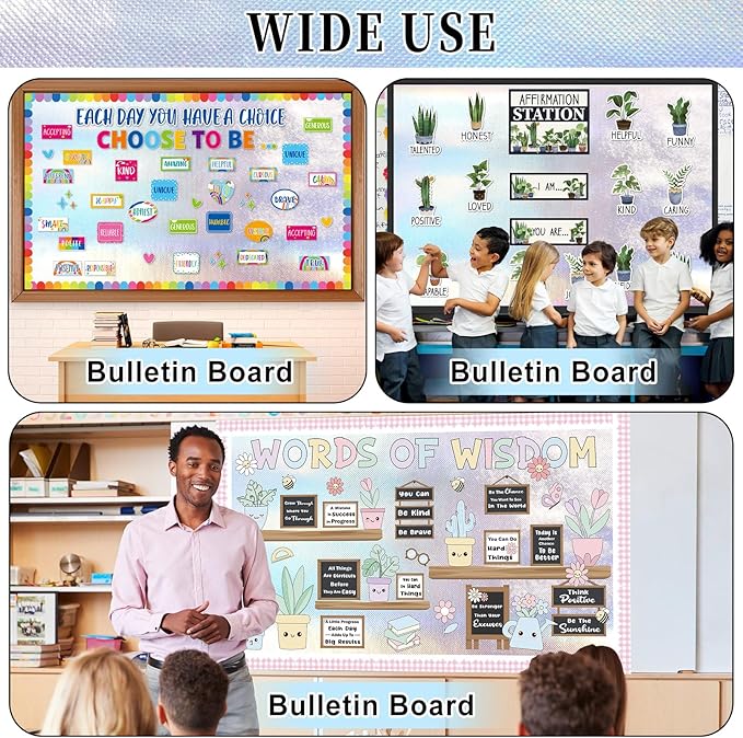 Iridescent Bulletin Board Roll Reusable Waterproof Erasable Silver Holographic Non-Woven Fabric Bulletin Board Roll Iridescent Laser Poster for Teacher Classroom Decors Wrap Crafts 15.75" x 12ft