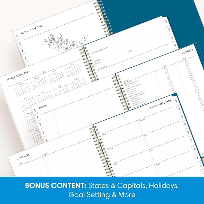 Blue Sky 2027 Weekly and Monthly Planner Calendar, January 2027 - December 2027, 8.5" x 11", Flexible Cover, Laminated Tabs, Durable Twin Wire Binding, Storage Pocket, Bakah Blue