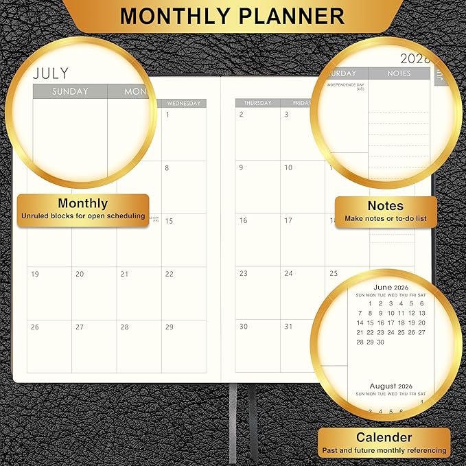 Planner 2026-2027 - 2026-2027 Weekly Monthly Calendar, July 2026 - June 2027, 5.85'' x 8.5'' Agenda with Leather Cover, Pen Holder, Elastic Closure, 24 Ruled Pages