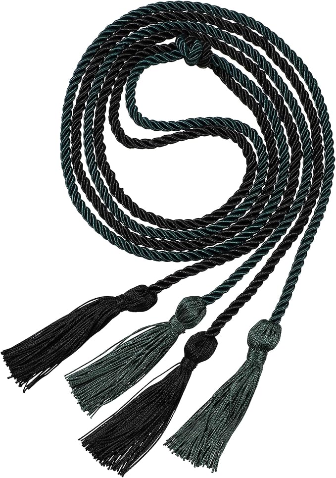 Graduation Double Honor Cords with Tassels Braided Academic Ropes for High School College Ceremony 68 Inch (Black+Forest Green)