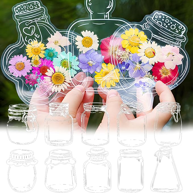 40 PCS Transparent Dried Flower Bookmarks, 2025 New Clear Jars Stickers Set, Can Be Treasured for a Long Time, for Book Lovers (40Pcs Bookmarks-Set B)