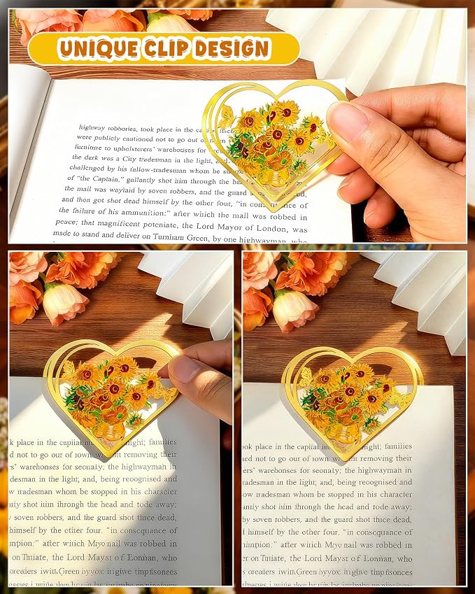 6pcs Metal Clip Heart Bookmarks for Reading Women,Van Gogh Monet Oil Painting Theme Cute Butterfly Hollow Corner Page Book Marks for Women,Teachers,Students,Reading Accessories for Book Lovers