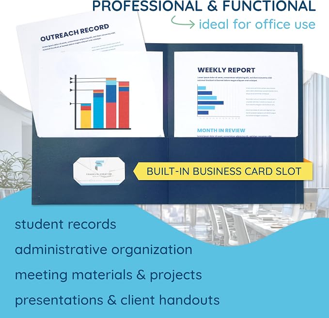 Blue Summit Supplies 50 Paper Two Pocket Folders Bulk, Designed for Office and Classroom Use, Assorted 5 Colors, 50 Pack Colored 2 Pocket Folders Bulk