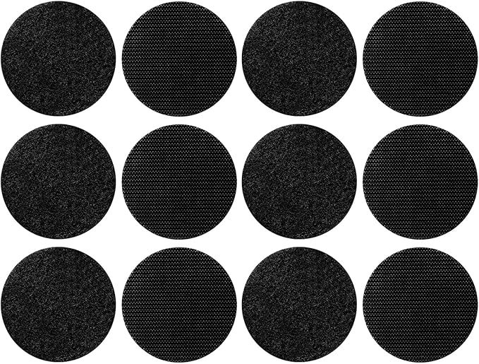 6PCS Adhesive Tape, Strong Adhesive Backing Non Slip Cushion Pads, Round, Reusable, No Trace Hook and Loop Tape for Sheet, Carpet, Seating, Cushions (Black)