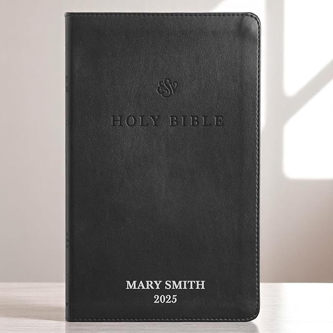 Custom Personalized Black ESV Bible | Small Text | Silver Customized Name | Faux Leather Premium Church Bible | English Standard Version Translation with Lay Flat Design