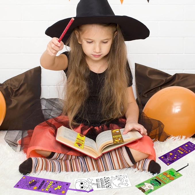 75Pcs Halloween Color Your Own Bookmarks for Kids Christian Theme DIY Coloring Blank Bookmark Classroom Art Craft Supplies for Teacher Student Fall Halloween Trick or Treat Party Reward Goodie Fillers