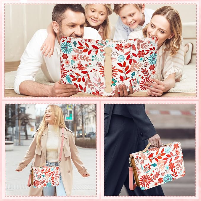 19PCS Idyllic Flower Leather Bible Cover for Women Floral Bible Cover Cases for Teen Girls Christmas Gift Christian Church Carrying Bag Journaling Kit with Shoulder Strap Highlighter Pens Book Marker