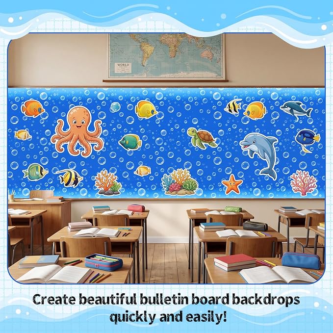 Hahafelt 1 Pack 47 x 108 Inch Fabric Bulletin Board Roll Waterproof Non Woven Classroom Background Decoration Resistant Bulletin Board for Back to School Wall Decor DIY Craft (Bubbles)