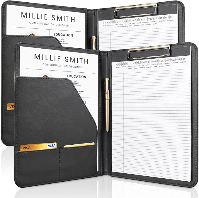 OOWOLF Padfolio with Clipboard Portfolio Binder for Resume, Legal Document, Business Office Conference, Legal Pad Portfolio Folder for A4 Letter Size Notepad, 8.5 x 11 2-Pack, with 1 Ruled Notebook