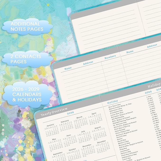 2026-2029 Pocket Planner/Calendar - 3 Year Monthly Planner 2026-2029, JUL. 2026 - JUN. 2029(36 Months), 6.3" x 3.8", Monthly Pocket Calendar with 60 Note Pages, Pen Hold, Perfect Organizer for Purse - Oil Painting