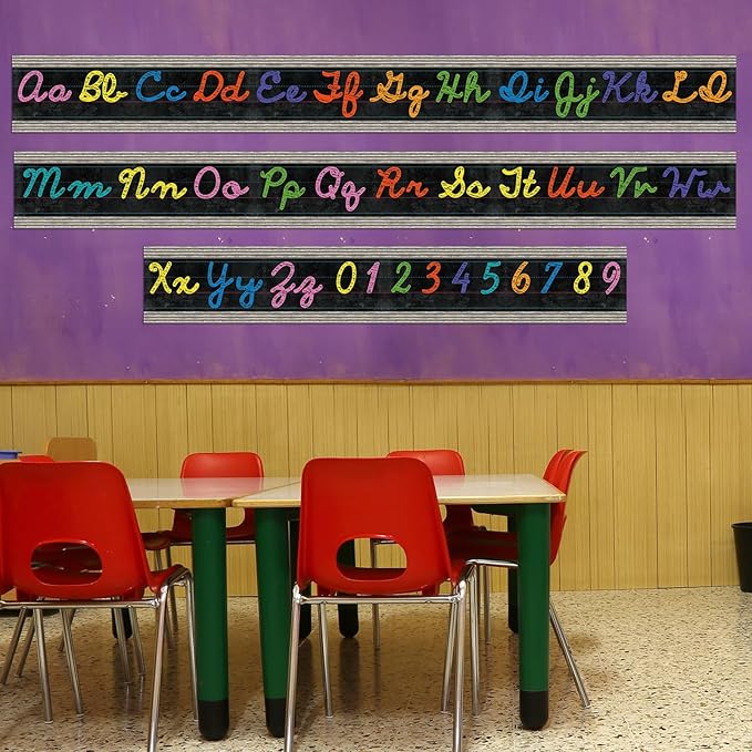 Set of 9 Cursive Writing Bulletin Board Cursive Alphabet Wall Strip for Teacher Supplies, Classroom Teaching Tool, Homeschooling, Kids Education (Vibrant)
