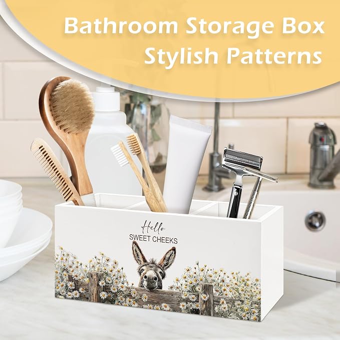 Farmhouse Donkey Pen Pencil Holder, Donkey Accessories Gifts for Women Men, Funny Hello Sweet Cheeks Bathroom Sign Wooden Pen Pencil Organizer for Home Bedroom Bathroom Desk Decor