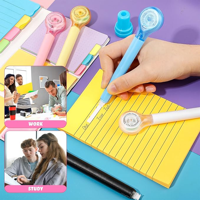 Gersoniel 5 Pack Correction Tape Pen Correctional Ink Tape Push Pull Protective, Easy to Use Applicator for School Office Supplies, 0.2 x 236 Inch (Bright Colors)