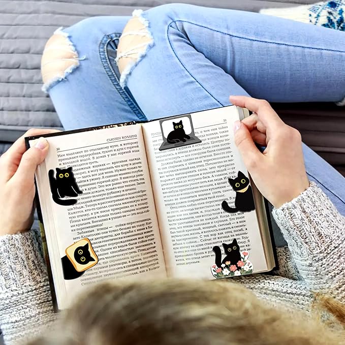 15Pack Cute Black Cat Bookmark Magnetic Bookmarks for Reading Women Men Kids Teacher Book Lovers Gifts, Unique Personalized Bookmarks Bulk Magnet Bookmark Clips Pretty Funny Novelty Page Book Markers