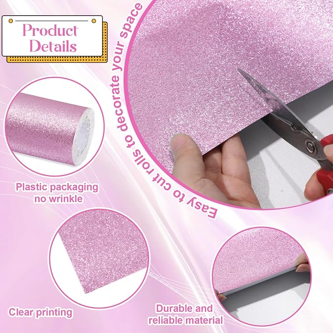 gisgfim Glitter Bulletin Board Roll Sparkle Bulletin Board Background Glitter Poster Paper Gift Wrapping DIY Art Crafts Non Fading Wallpaper for Home Office Classroom Decoration 16"x20ft, Light Purple