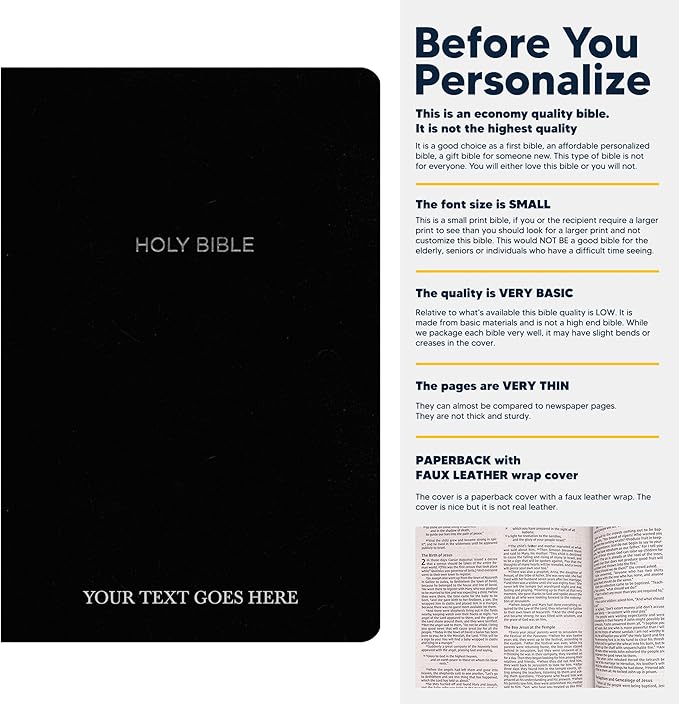 Personalized NKJV Bible New King James Version Faux Leather Small Print Economy Holy Bible with Custom Name at The Lower Right Side, Custom Gift for Christian Religious & Celebrations (Black)
