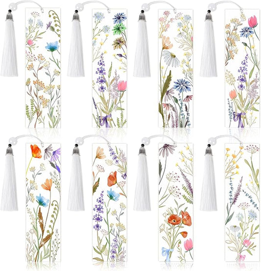 8 Pieces Christian Bible Verse Diamond Art Bookmarks 5d Christian Beaded Bookmark Acrylic Tassel Bookmark for DIY Making Beginners Adults Arts Craft Supplies (Wildflowers)