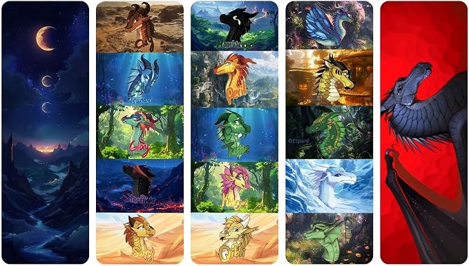 130 pcs Wings of Fire Bookmarks and Stickers - from Wings of Fire Book 1-15 Author Tui Sutherland Wings of Fire Merchandise as Party Favor, Student Rewards (WOF_Bookmarks_with_Stickers)
