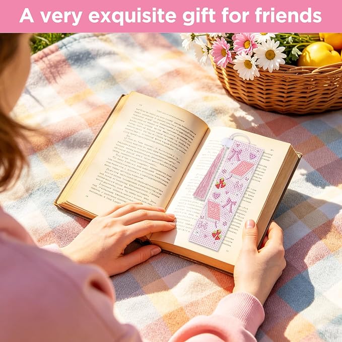 8 Pieces Christian Bible Verse Diamond Art Bookmarks 5d Christian Beaded Bookmark Acrylic Tassel Bookmark for DIY Making Beginners Adults Arts Craft Supplies (Pink Bow-1)