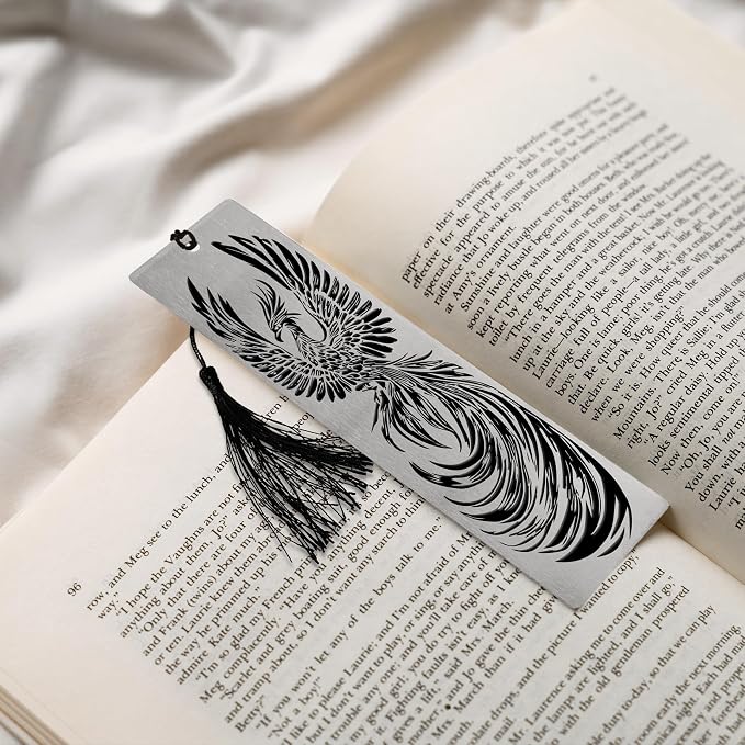 Stainless Steel Bookmarks – Set of 3 Featuring Dragon, Phoenix and Sword, 150x40mm, Laser-Engraved, Durable Metal, Perfect for Book Lovers & Unique Gift Ideas. Fantasy Series