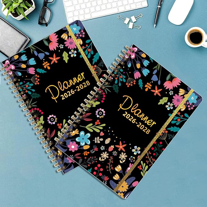 2026-2028 Planner, Three-Year Planner, Daily Plan and Monthly Plan Book, Bound with Iron Circle, A5 (8.26 "x 5.9") (Black)