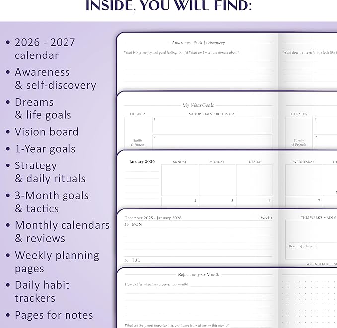 Legend Planner Jan 2026 – Jan 2027 Dated Weekly & Monthly Planner to Hit Your Goals, Increase Productivity & Live Happier. Organizer Notebook & Productivity Journal. A5 Hardcover (Purple)