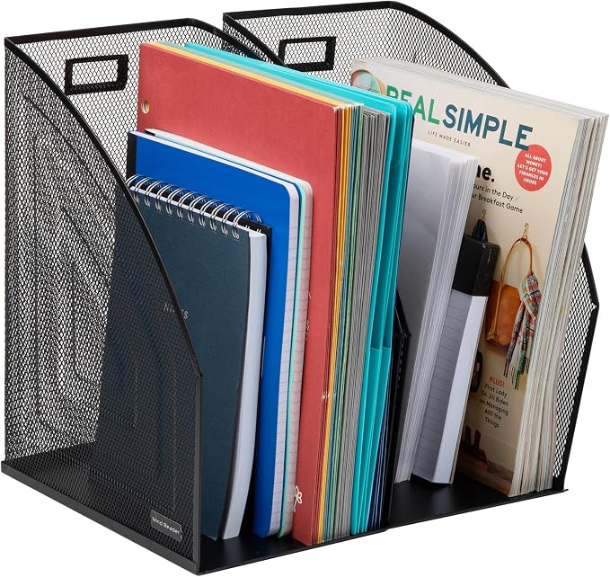 Mind Reader Vertical File Storage, Desktop Organizer, Workspace, Office, Metal Mesh, 6.25" L x 10" W x 12.5" H, Black (Pack of 4)