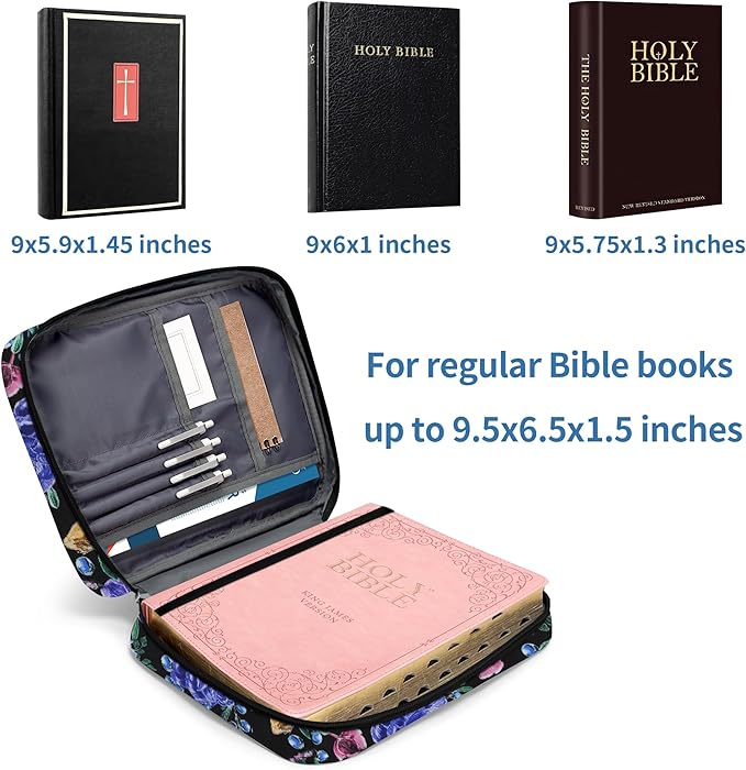 Bible Cover for Women, Bible Holder, Bible Cover Carrier Carrying Organizer Bag, God is Within Her She Will Not Fall, Zipper and Pockets for Standard Size Bible, Gift for Women（Chalk Drawing）