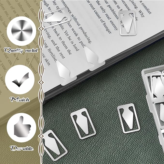 Spakon 100 Count Tin Mixed Metals Book Line Markers Arrow Bookmarks and Page Markers for Reading Teachers Students Book Lovers School and Work(Silver)